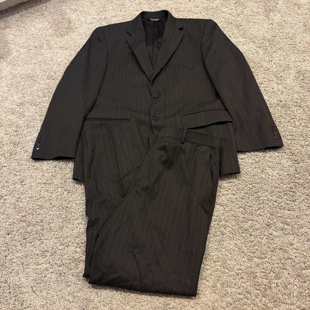 Jos A Bank Travelers Suit Mens 40S Gray Pinstripe 2 Button 100% Wool Pants 34x28